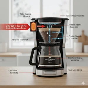 Technical diagram of optimal brewing temperature for a 12 cup drip coffee maker for peak flavor.