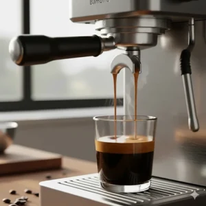 Rich crema extracting from a 58mm portafilter on a high-value espresso machine under 500 dollars.