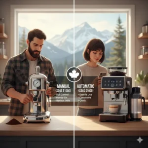 A side-by-side comparison of manual and automatic espresso machines under $1000 for Canadian home coffee enthusiasts.