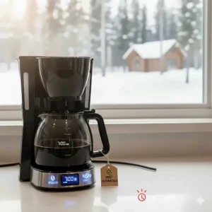 Safety icon highlighting the 2-hour automatic shut-off feature on a 10 cup drip coffee maker for peace of mind.