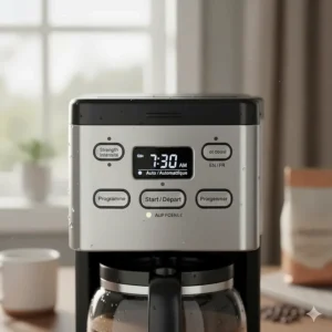 Close-up illustration of coffee maker buttons with English and French (EN/FR) labels for Canadian consumers.