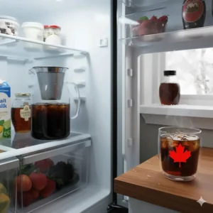 A specialized cold brew pitcher steeping in a fridge, reflecting the year-round iced coffee trend in Canada.