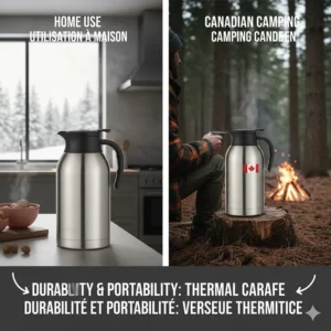 An illustration of a rugged thermal carafe, ideal for both home use and Canadian camping trips.