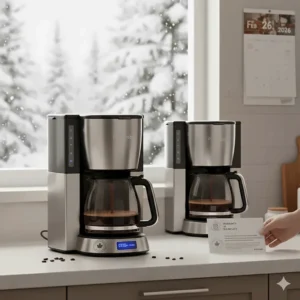 A 24 hour programmable coffee maker with a Designed for Canada seal, symbolizing durability in northern climates.