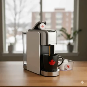 A compact single-serve pod machine, a popular choice for Canadian apartments and small office spaces.