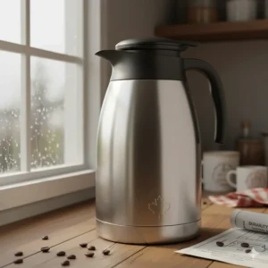 Close-up of a durable, shatterproof stainless steel thermal carafe, ideal for busy Canadian households and long-lasting use.