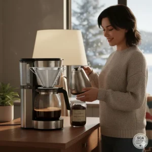 Illustration of eco-friendly reusable filters used in a top-rated SCA certified coffee maker.