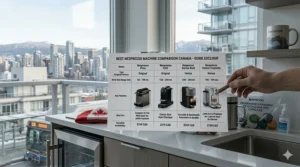 A side-by-side comparison chart of Nespresso Original and Vertuo machines available at Canadian retailers.