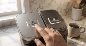 Close-up of the Keurig digital interface displaying adjustable temperature settings in Celsius and Fahrenheit for Canadian users.