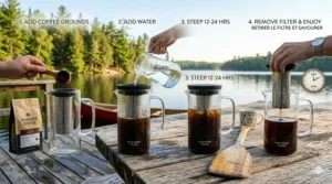 Coarsely ground dark roast coffee beans ready for brewing cold brew at home.