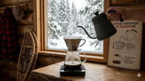 An infographic for the Kalita Wave coffee maker showing optimal brewing at 92°C to 96°C for specialty beans.
