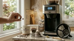 Control panel with options for selecting coffee brew strength. / Panneau de contrôle permettant de choisir l'intensité du café.