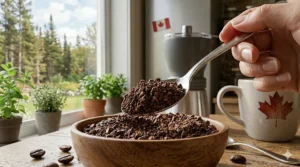 Close-up of coarse coffee grounds, ideal for fixing weak French press brew.