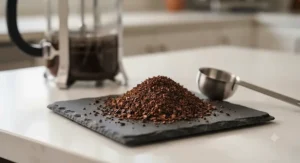 Uniform coarse coffee grounds suitable for French press brewing.