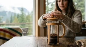 Durable glass French press for eco-friendly manual coffee brewing | Presse française en verre durable pour un café manuel écologique