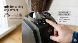 Close-up of adjustable grind settings on a quality conical burr grinder.