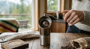 Manual hand-crank coffee bean grinder for eco-conscious brewers | Moulin à café manuel à manivelle pour les amateurs d'écologie