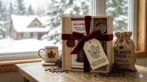 Premium gift-ready packaging for a manual coffee maker, suitable for any occasion.