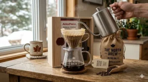 Close-up of a manual coffee maker, a top choice for a thoughtful coffee gift.