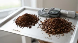 Step-by-step cleaning of grinder burrs for maintenance.