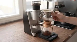 Using a stepless burr grinder for consistent pour-over coffee.