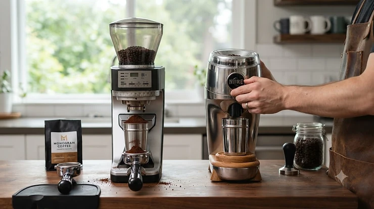 Comparison of stepless and stepped coffee grinder adjustment dials for home espresso. stepless vs stepped grinder which is better