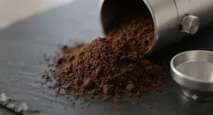 An extreme close-up showing the ultra-fine powdery texture produced by a specialized Turkish coffee grinder.