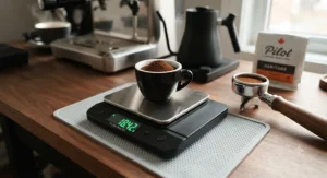 High-precision digital gram scale showing accurate measurements for dialing in daily espresso shots