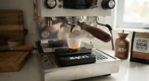 Espresso scale with a bright backlit LED display showing extraction weight and time clearly