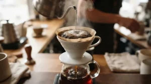Brewing a aromatic cup of specialty roast using a cloth coffee filter for drip coffee to enhance natural oils.