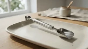 An affordable dual-sided coffee scoop packaged for everyday kitchen use under twenty dollars CAD.