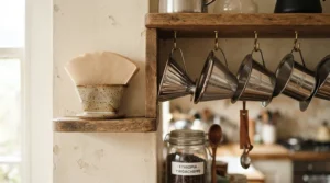 Organizing supplies for paper coffee filters vs metal coffee filters in a Canadian pantry space.
