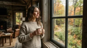 Enjoying a fresh brew made with a reusable K-cup filter during a weekend getaway at a Canadian cabin.